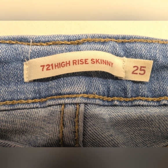 Levi's 721 High Rise Distressed Blue Skinny Jeans Size 25 - Picture 7 of 8